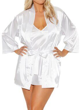 Plus Size White Satin Kimono Robe